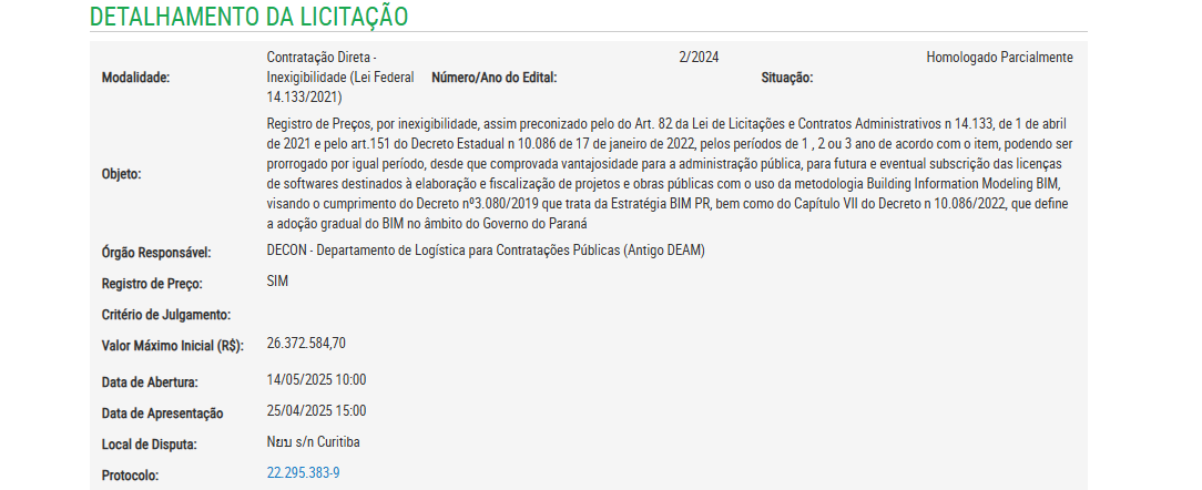 Detalhamento da Licitação